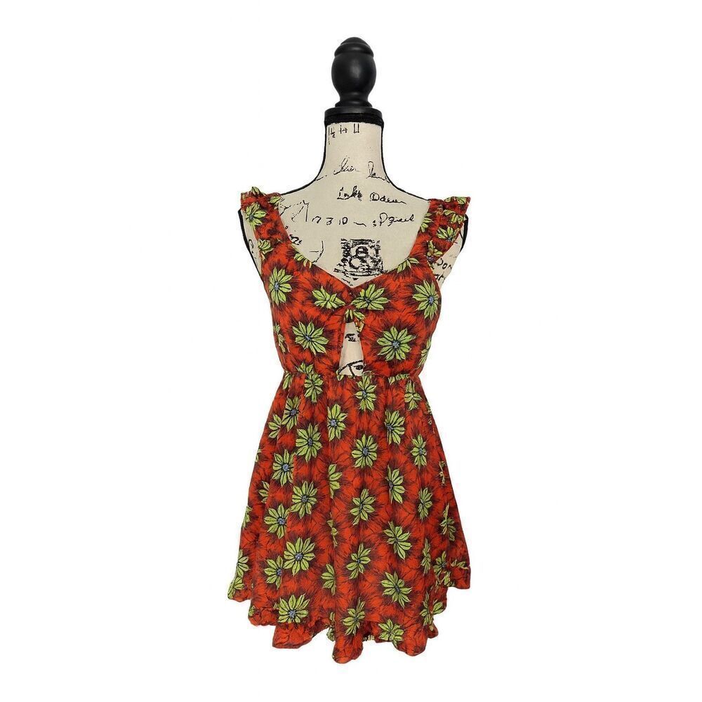 Iky & Me Floral Print Tank Top | Size M | Orange Green Rayon Summer Blouse